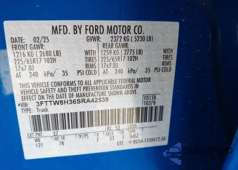 2025 Ford Maverick Xlt from USA, damaged, VIN 3FTTW8H36SRA42538